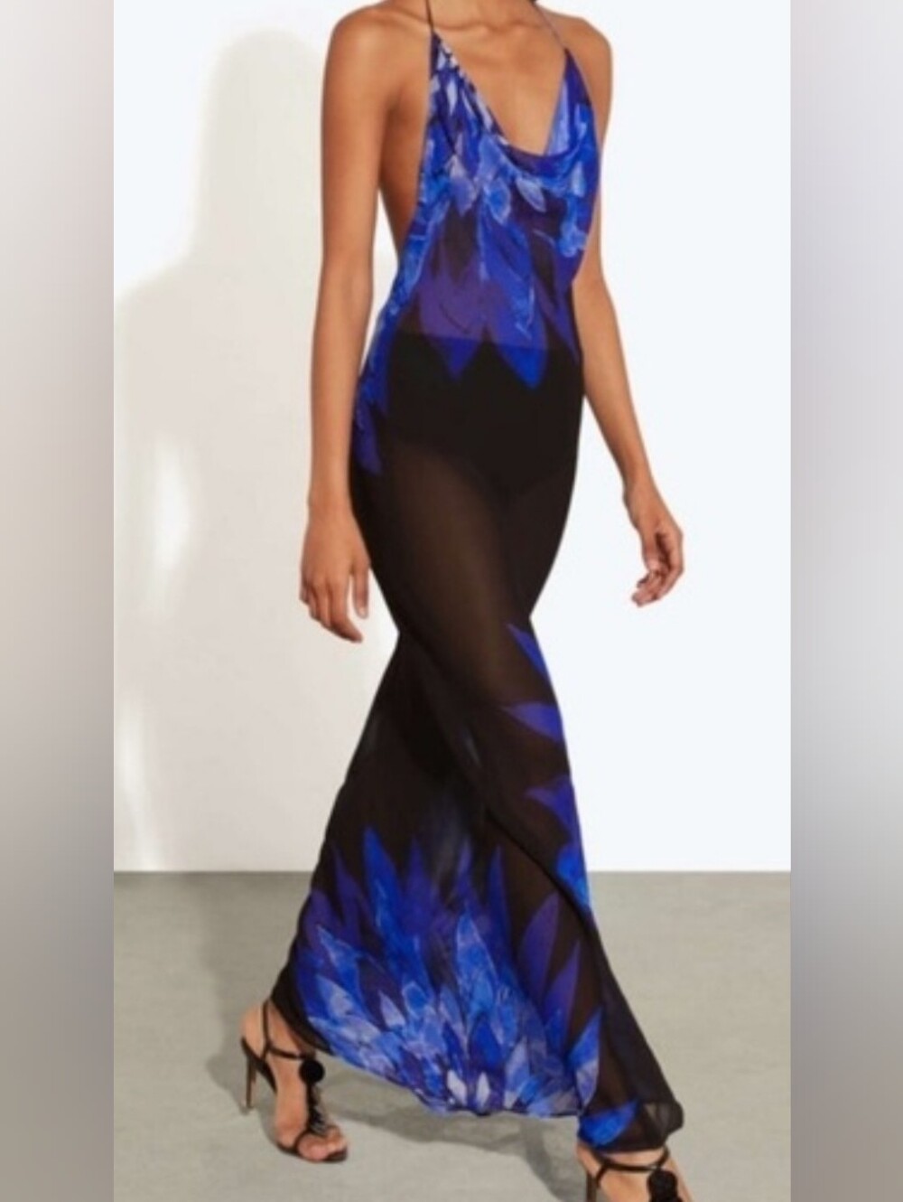 RAT & BOA Blue Floral-Pattern Slip Maxi Dress Sz L